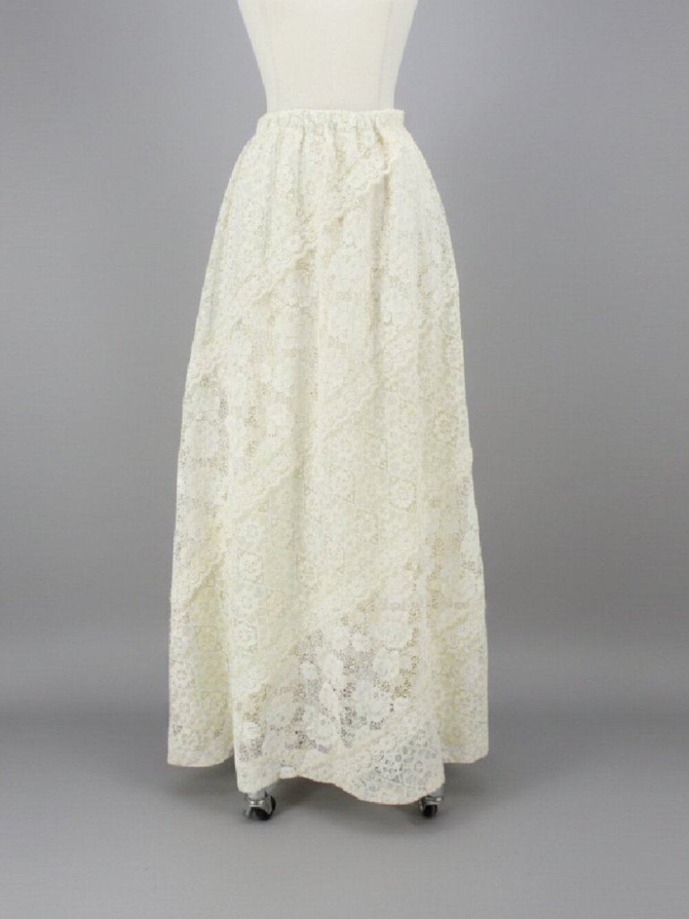 Vintage 70's Antique White Lace Maxi Skirt • One size